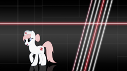 Size: 1920x1080 | Tagged: safe, artist:sirpayne, character:nurse redheart, species:earth pony, species:pony, clothing, female, glow, hair bun, hat, open mouth, raised hoof, reflection, solo, standing, wallpaper