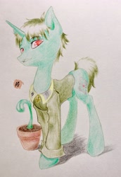 Size: 2641x3829 | Tagged: safe, artist:adetuddymax, oc, oc only, oc:nahuelin, species:pony, species:unicorn, clothing, male, request, requested art, solo, traditional art, uniform