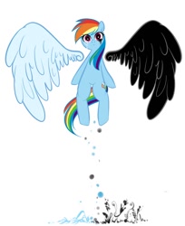 Size: 980x1200 | Tagged: safe, artist:chch, character:rainbow dash, species:pegasus, species:pony, abstract background, askdrrnmsd, crying, female, flying, good vs evil, mare, simple background, solo