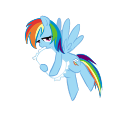 Size: 600x550 | Tagged: safe, artist:chch, character:rainbow dash, species:pegasus, species:pony, askdrrnmsd, biting, female, flying, lidded eyes, mare, open mouth, pillow, pillow biting, simple background, solo, spread wings, transparent background, wings