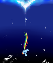Size: 1000x1200 | Tagged: safe, artist:chch, character:rainbow dash, species:pony, abstract background, askdrrnmsd, bubble, female, flying, mare, solo, underwater, water