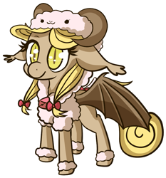 Size: 787x844 | Tagged: safe, artist:archego-art, oc, oc only, oc:edelweiss, species:bat pony, species:pony, animal costume, clothing, costume, floppy ears, simple background, solo, white background