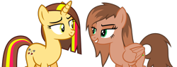 Size: 9084x3467 | Tagged: safe, artist:peahead, oc, oc only, oc:cherry lights, oc:kathrine, species:pegasus, species:pony, species:unicorn, absurd resolution, bedroom eyes, cutie mark, green eyes, lidded eyes, simple background, smiling, transparent background, vector