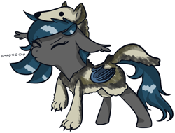 Size: 862x656 | Tagged: safe, artist:archego-art, oc, oc only, oc:speck, species:bat pony, species:pony, animal costume, awoo, clothing, costume, simple background, solo, white background