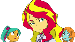 Size: 1366x768 | Tagged: safe, artist:blondenobody, character:snails, character:snips, character:sunset shimmer, my little pony:equestria girls, equestria guys, little witch academia, rule 63, simple background, spice, sugar, transparent background