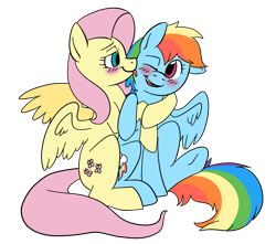 Size: 2469x2178 | Tagged: safe, artist:catlover1672, character:fluttershy, character:rainbow dash, ship:flutterdash, blushing, female, hug, lesbian, licking, shipping, simple background, tongue out, transparent background