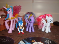 Size: 3072x2304 | Tagged: safe, artist:faerie-starv, character:diamond rose, character:princess celestia, character:princess luna, character:sonic the hedgehog, crossover, irl, photo, sonic the hedgehog (series), toy