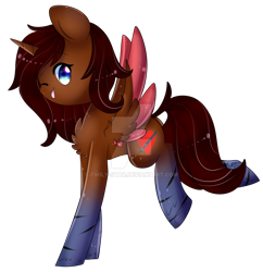 Size: 1024x1056 | Tagged: safe, artist:twily-star, oc, oc only, species:alicorn, species:pony, colored wings, female, mare, multicolored wings, one eye closed, simple background, solo, tongue out, transparent background, watermark, wink