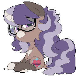 Size: 250x250 | Tagged: safe, artist:curiouskeys, oc, oc only, oc:curious keys, species:hinny, species:pony, species:unicorn, animated, blinking, chibi, curved horn, fluffy, gif, glasses, pixel art, simple background, solo, transparent background