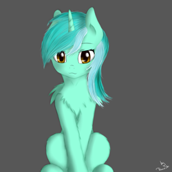 Size: 1000x1000 | Tagged: safe, artist:ruanshi, character:lyra heartstrings, species:pony, chest fluff, female, fluffy, gray background, looking at you, mare, simple background, solo