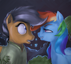 Size: 1200x1086 | Tagged: safe, artist:mylittlegodzilla, character:quibble pants, character:rainbow dash, species:earth pony, species:pegasus, species:pony, ship:quibbledash, bedroom eyes, female, looking at each other, male, mare, shipping, stallion, straight