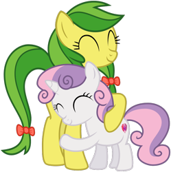 Size: 840x844 | Tagged: safe, artist:nano23823, character:apple fritter, character:sweetie belle, species:earth pony, species:pony, species:unicorn, .svg available, absurd resolution, apple family member, cutie mark, female, filly, hug, simple background, svg, the cmc's cutie marks, transparent background, vector