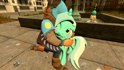 Size: 1366x768 | Tagged: safe, artist:migueruchan, character:lyra heartstrings, 3d, chao, cheese chao, cream the rabbit, crossover, gmod, sniper, sonic the hedgehog (series), team fortress 2, that pony sure does love humans