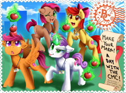 Size: 2700x2000 | Tagged: safe, artist:meotashie, character:apple bloom, character:babs seed, character:scootaloo, character:sweetie belle, species:pegasus, species:pony, 2016, bronycon, cutie mark crusaders
