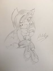 Size: 1024x1365 | Tagged: safe, artist:adetuddymax, oc, oc only, oc:ashley, species:bat pony, species:pony, clothing, female, request, requested art, solo, traditional art