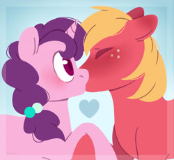 Size: 2979x2732 | Tagged: safe, artist:djkaskan, character:big mcintosh, character:sugar belle, species:pony, ship:sugarmac, episode:hard to say anything, g4, my little pony: friendship is magic, cute, heart, kissing, male, shipping, straight, that was fast