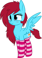 Size: 4373x6000 | Tagged: safe, artist:aureai, derpibooru original, oc, oc only, oc:autumn moon, species:pegasus, species:pony, absurd resolution, blushing, chest fluff, clothing, ear fluff, female, happy, lidded eyes, mare, nose wrinkle, simple background, smiling, socks, solo, spread wings, striped socks, transparent background, vector, wings