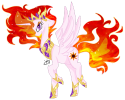Size: 1205x966 | Tagged: safe, artist:thepegasisterpony, character:nightmare star, character:princess celestia, species:alicorn, species:pony, crown, female, jewelry, looking at you, mane of fire, mare, peytral, raised hoof, regalia, simple background, solo, spread wings, transparent background, wings