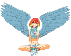 Size: 710x558 | Tagged: safe, artist:zoe-productions, character:rainbow dash, species:human, belly button, clothing, converse, female, humanized, midriff, shoes, simple background, solo, transparent background, winged humanization