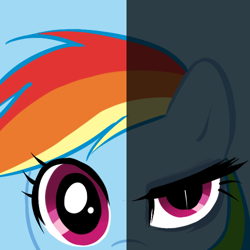 Size: 500x500 | Tagged: dead source, safe, artist:chch, character:rainbow dash, species:pegasus, species:pony, askdrrnmsd, close-up, female, looking at you, mare, solo, two sides