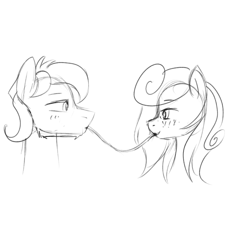 Size: 800x800 | Tagged: safe, artist:chickenbrony, oc, oc only, oc:megan, oc:novich, animated, blushing, eating, female, food, gif, kissing, lady and the tramp, love, male, monochrome, pasta, shipping, sketch, spaghetti, straight