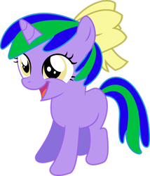 Size: 1024x1199 | Tagged: safe, artist:jeremeymcdude, oc, oc only, oc:shimmer starr, species:pony, species:unicorn, age regression, bow, female, filly, show accurate, simple background, solo, transparent background, vector