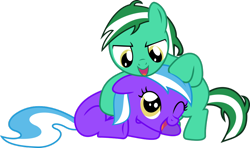 Size: 1024x607 | Tagged: safe, artist:jeremeymcdude, oc, oc only, oc:bright starr, oc:mint starr, species:earth pony, species:pegasus, species:pony, duo, noogie, show accurate, siblings, simple background, transparent background, twins, vector