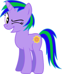 Size: 1024x1218 | Tagged: safe, artist:jeremeymcdude, oc, oc only, oc:shimmer starr, species:pony, species:unicorn, one eye closed, show accurate, simple background, solo, transparent background, vector, wink