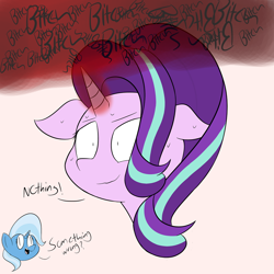 Size: 1280x1280 | Tagged: safe, artist:goldenled, character:starlight glimmer, character:trixie, species:pony, species:unicorn, anger magic, bitch, female, floppy ears, magic, mare, vulgar