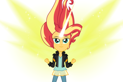 Size: 6000x4000 | Tagged: safe, alternate version, artist:spottedlions, character:daydream shimmer, character:sunset shimmer, my little pony:equestria girls, absurd resolution, artificial wings, augmented, clothing, commission, daydream shimmer, female, jacket, leather jacket, magic, magic wings, pants, smiling, solo, wings