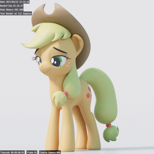 Size: 512x512 | Tagged: safe, artist:therealdjthed, character:applejack, species:earth pony, species:pony, 3d, 3d model, animated, blender, cycles, cycles render, dreamworks face, female, gif, gray background, mare, model:djthed, simple background, solo