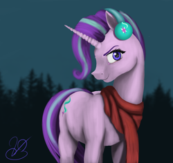 Size: 2842x2678 | Tagged: safe, artist:vinicius040598, character:starlight glimmer, species:pony, species:unicorn, clothing, earmuffs, female, forest, night, scarf, solo