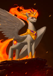 Size: 744x1052 | Tagged: dead source, safe, artist:eosphorite, character:nightmare star, character:princess celestia, species:alicorn, species:pony, big wings, colored pupils, female, jewelry, mare, regalia, smiling, solo, spread wings, wings