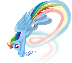 Size: 823x714 | Tagged: safe, artist:alipes, character:rainbow dash, species:pegasus, species:pony, g4, female, flying, mare, rainbow, simple background, solo, transparent background