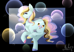 Size: 2400x1700 | Tagged: safe, artist:mah521, oc, oc only, oc:napolitano, species:earth pony, species:pony, bubble, female, mare, multicolored hooves, solo