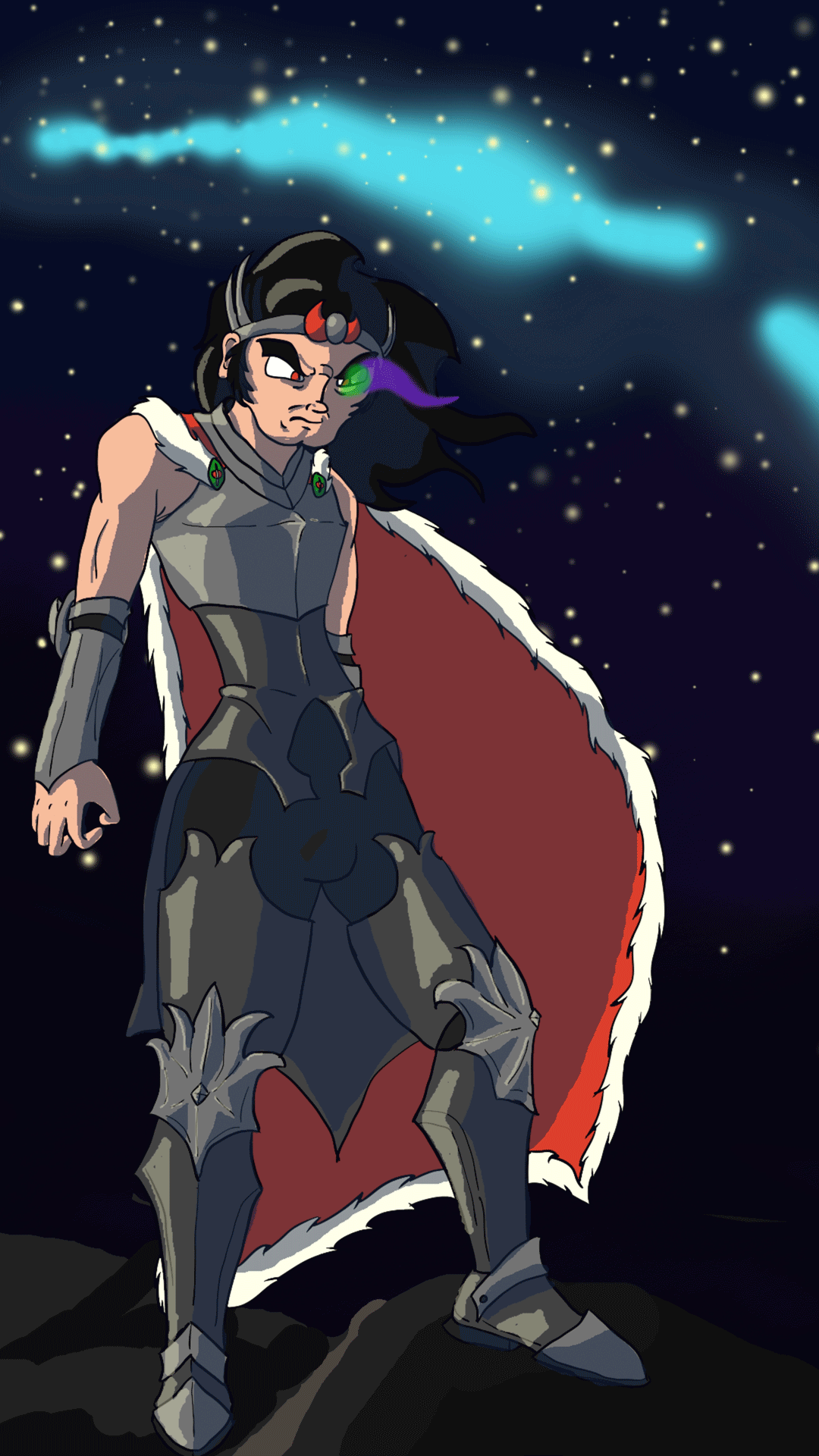 Size: 1080x1920 | Tagged: safe, artist:m_d_quill, character:king sombra, species:human, animated, armor, badass, boots, cape, clothing, frame by frame, gif, glowing eyes, humanized, male, solo, stupid sexy sombra