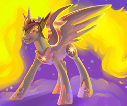 Size: 6000x5000 | Tagged: safe, artist:mylittlegodzilla, character:daybreaker, character:princess celestia, species:alicorn, species:pony, episode:a royal problem, g4, my little pony: friendship is magic, absurd resolution, fangs, female, grin, mane of fire, smiling, solo, spread wings, wings