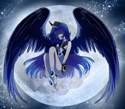Size: 695x605 | Tagged: safe, artist:zoe-productions, character:princess luna, barefoot, feet, female, horned humanization, humanized, moon, solo, winged humanization