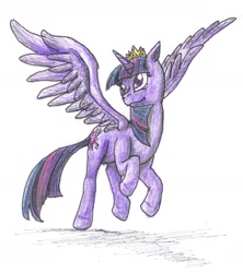 Size: 1256x1414 | Tagged: safe, artist:edhelistar, character:twilight sparkle, character:twilight sparkle (alicorn), species:alicorn, species:pony, female, jewelry, mare, new crown, regalia, simple background, solo, traditional art, white background