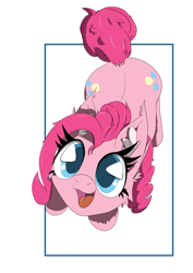 Size: 1414x2000 | Tagged: safe, artist:bigshot232, derpibooru original, character:pinkie pie, species:pony, both cutie marks, cheek fluff, ear fluff, female, happy, looking up, simple background, smiling, solo