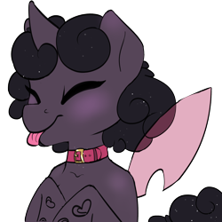 Size: 3000x3000 | Tagged: safe, artist:veesocks, oc, oc only, oc:dazzling flash, species:changeling, blep, changeling oc, collar, commission, icon, purple changeling, simple background, solo, tongue out, transparent background