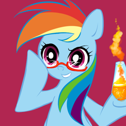 Size: 600x600 | Tagged: dead source, safe, artist:chch, character:rainbow dash, species:pegasus, species:pony, abstract background, askdrrnmsd, female, glasses, lava lamp, mare, rainbow dork, simple background, smiling, solo