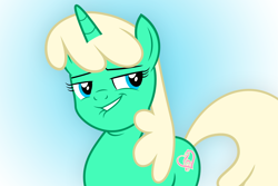 Size: 3000x2000 | Tagged: safe, artist:spottedlions, oc, oc only, oc:sweet song, species:pony, species:unicorn, double chin, female, gradient background, lip bite, mare, smiling, solo