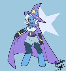 Size: 1797x1931 | Tagged: safe, artist:rubbermage, character:trixie, species:anthro, species:pony, species:unguligrade anthro, species:unicorn, breasts, busty trixie, clothing, corset, female, solo