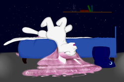 Size: 1500x1000 | Tagged: safe, artist:ruanshi, character:princess celestia, species:alicorn, species:pony, bed, eyes closed, female, mare, open mouth, pink-mane celestia, sleeping, solo, younger
