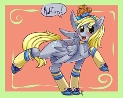 Size: 1280x1024 | Tagged: safe, artist:tiki-sama, character:derpy hooves, species:pegasus, species:pony, clothing, female, mare, socks, solo, that pony sure does love muffins