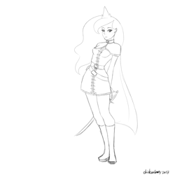 Size: 2000x2000 | Tagged: safe, artist:chickenbrony, character:princess luna, species:human, cloak, clothing, crown, female, humanized, jewelry, regalia, saber, serious, serious face, solo, warrior, warrior luna, weapon, wip