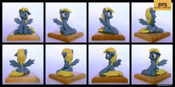 Size: 3601x1788 | Tagged: safe, artist:prodius, character:derpy hooves, species:pony, both cutie marks, craft, female, figurine, irl, photo, sculpey, sculpture, show accurate, solo, spread wings, traditional art, wings