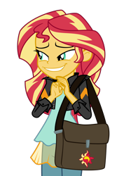Size: 2400x3394 | Tagged: safe, artist:keronianniroro, character:sunset shimmer, my little pony:equestria girls, awkward smile, clothing, cute, faec, female, jacket, leather jacket, shimmerbetes, shoulder bag, simple background, solo, transparent background, vector