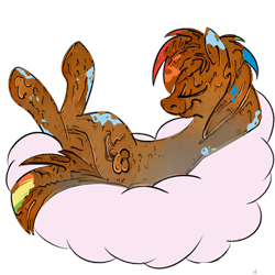 Size: 1200x1200 | Tagged: safe, artist:calicopikachu, edit, character:rainbow dash, species:pegasus, species:pony, cloud, cute, cutie mark, eyes closed, female, hooves, lying down, lying on a cloud, mare, mud, muddy, on a cloud, on back, ostagram, simple background, solo, transparent background, wingless